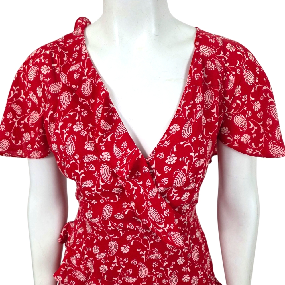 Gilli Midi Prairie Dress Milkmaid Country Womens Small Red Ruffle Tiered Floral - Picture 2 of 10